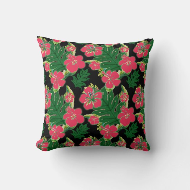 Almofada Fuchsia Hibiscus com Banana Leaf Motif (Frente)