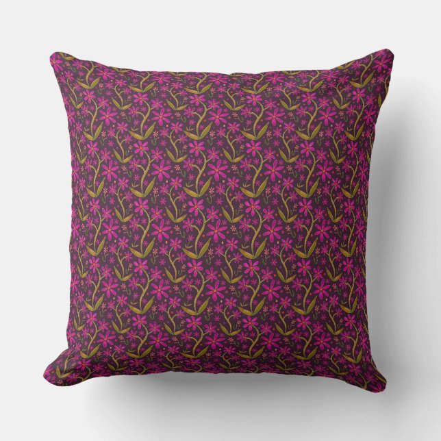 Almofada Fuchsia | Margaridas Dançantes em Aquarela (Frente)