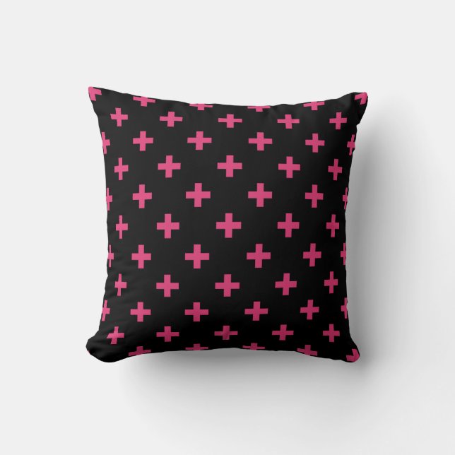 Almofada Fuchsia polka cruza a preto (Frente)