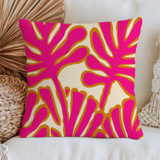 Almofada Fuchsia Rosa Folhas Abstratas Botânica Moderna