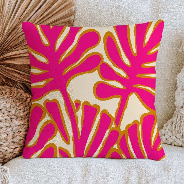 Almofada Fuchsia Rosa Folhas Abstratas Botânica Moderna (Criador carregado)
