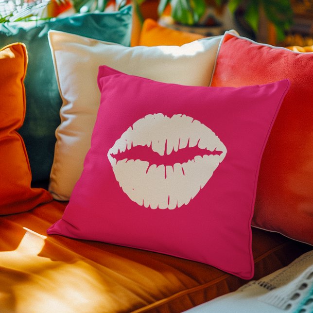 Almofada Fumaça rosa e branca (Pink and White Smooch Throw Pillow)