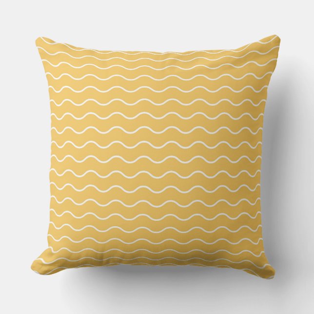 Almofada Fundo Amarelo Sereno com Linha Branca Ondulada (Frente)