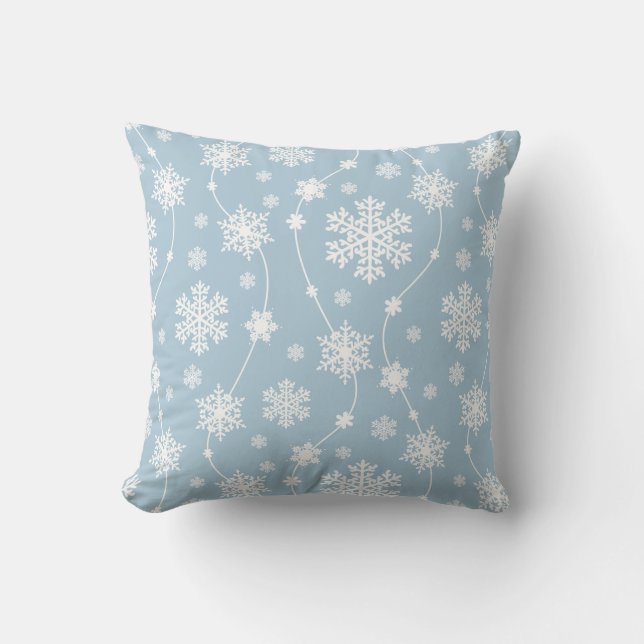 Almofada Fundo Azul Claro com Flocos de Neve de Inverno (Frente)