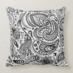 Almofada Fundo Branco Personalizado de Paisley Preto
