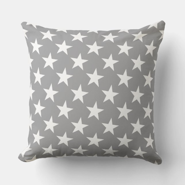 Almofada Fundo de Cor da Cinza Elegante Moderna White Star (Frente)