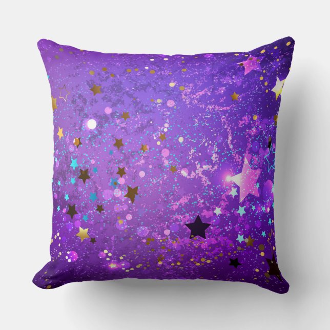 Almofada Fundo de folhas roxas com estrelas (Frente)