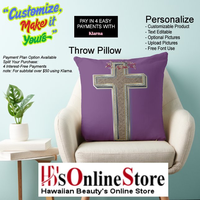 Almofada Fundo de Travesseiro de poliéster roxo (Cross Square Polyester Large Pillow with Purple Backgrounds.
)