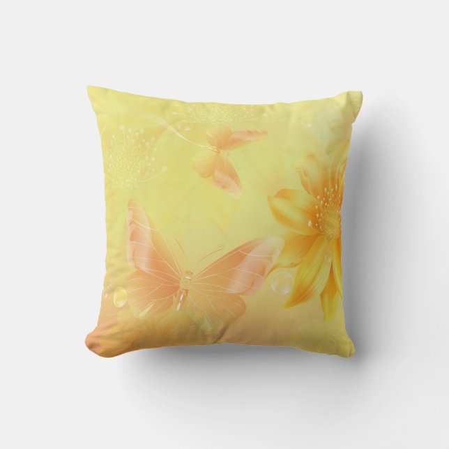Almofada Fundo Floral Abstrato Amarelo Girel Pastel (Frente)