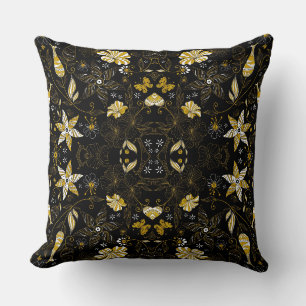 Almofada Fundo floral ouro preto-branco
