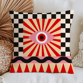 Almofada Funky Evil Eye Checkered Pattern RETRO Abstract