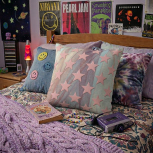 Almofada Funky Retro Abstrato Estrelas Rosa Em Chiffon