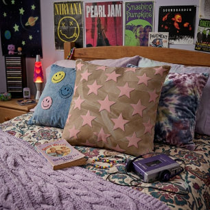 Almofada Funky Retro Abstrato Estrelas Rosa Em Chiffon Pêss