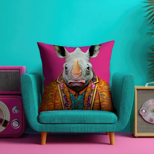 Almofada Funky Rhino - Retrato Rosa Quente (Criador carregado)