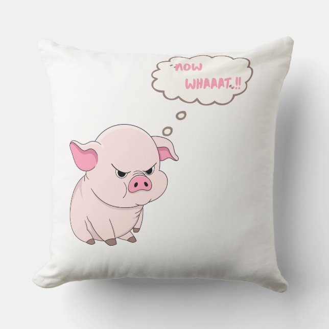 Almofada Funny Angry Pig Now Whaaat Meme Throw Pillow (Frente)