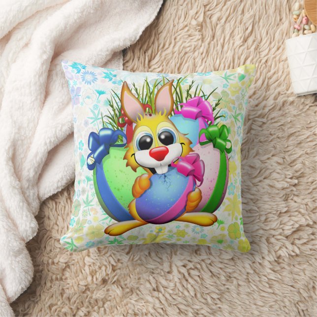 Almofada Funny Bunny biting an Easter Egg (Cobertor)