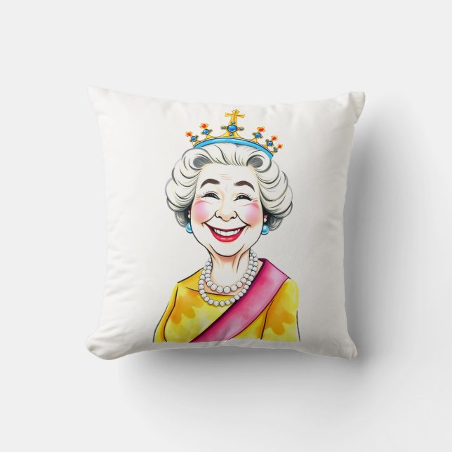 Almofada Funny Cartoon Queen Elizabeth II Royal Portrait (Frente)