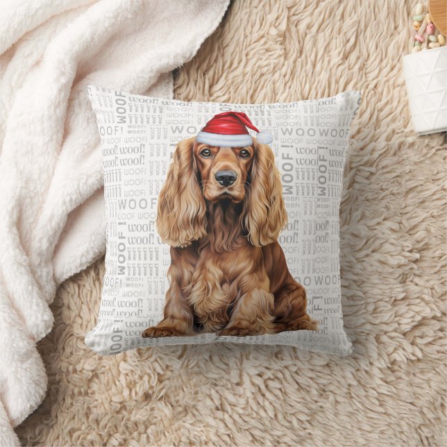 Almofada Funny Cocker Spaniel Dog Watercolor Christmas (Cobertor)