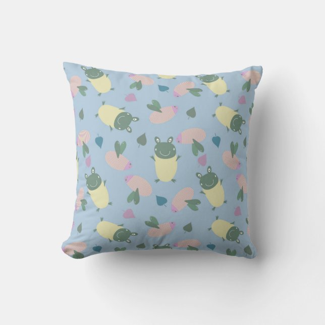 Almofada funny colorful frogs and bees seamless pattern (Frente)