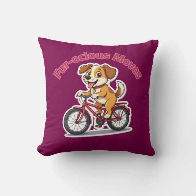 Almofada **Funny Cycling Dog – Cute Dog Riding a Bicycle Il (Frente)