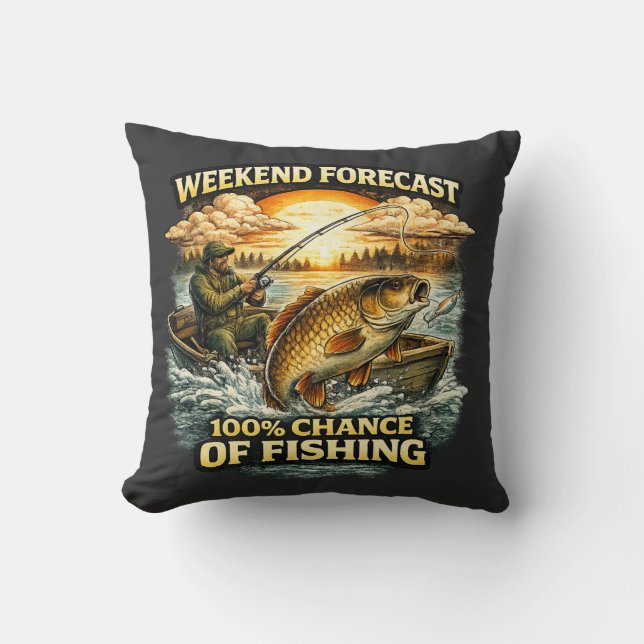 Almofada Funny Fishing T-Shirt – Weekend Forecast 100% Chan (Frente)