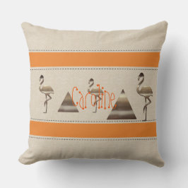Almofada Funny Flamingo Linen Orange Strips Adicionar Nome 