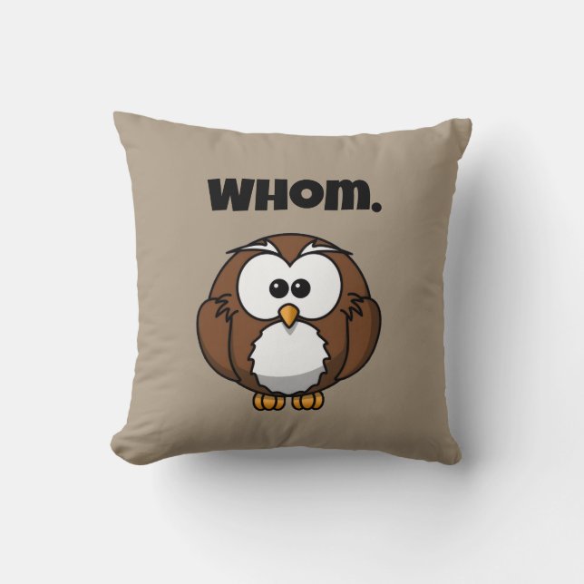 Almofada Funny Grammar Owl Cartoon for Writers & Word Nerds (Frente)