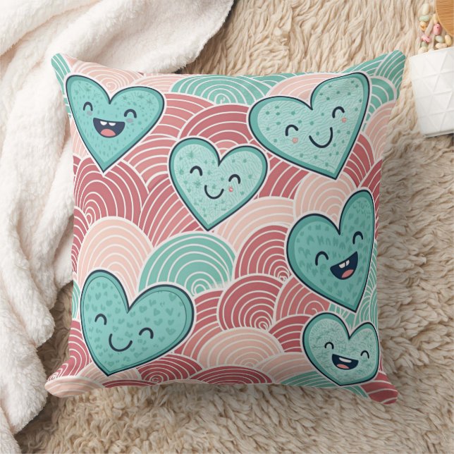 Almofada Funny laughing smiling hearts Design cushion  (Cobertor)