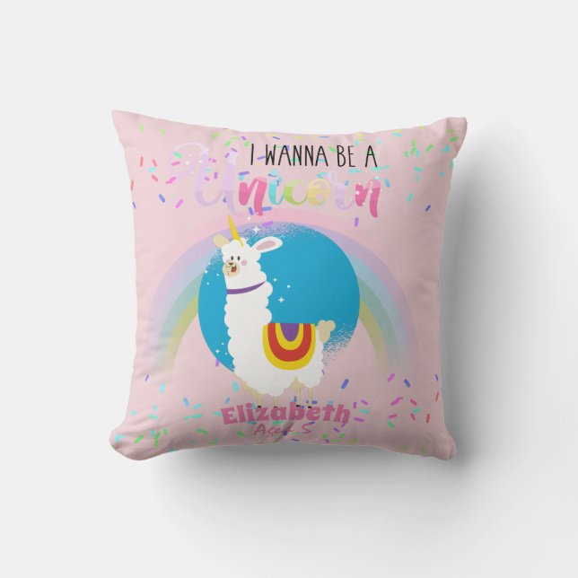 Almofada Funny Llama Unicorn Alpaca Kawaii Cute Add Name (Frente)