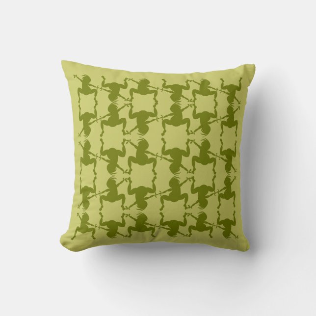 Almofada Funny Olive Green Dancing Kokopelli (Frente)