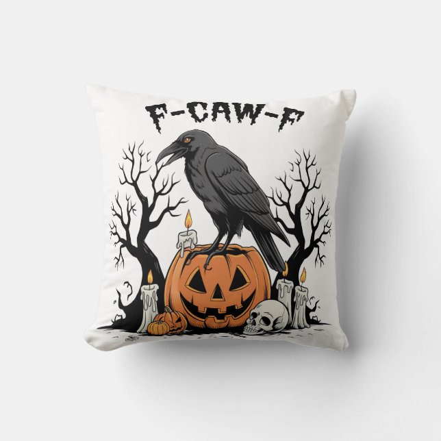 Almofada Funny Raven, F-Caw-F, Skull Raven, Gothic Crow (Frente)