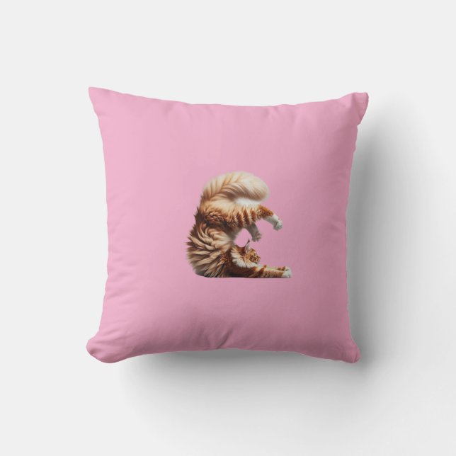 Almofada Funny Red and White Maine Coon Cat Doing Yoga (Frente)