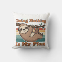 Funny Retro Sloth Square Throw Pillow