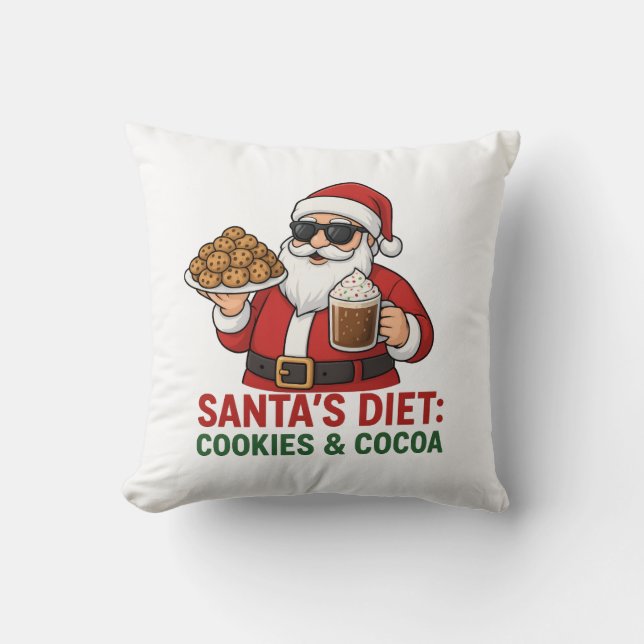 Almofada Funny Santa Mug – Santa’s Diet: Cookies & Cocoa (Frente)