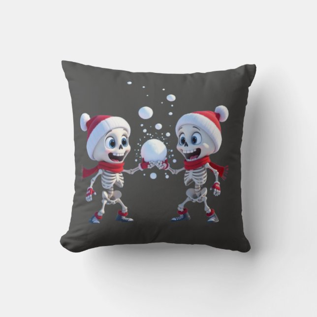 Almofada Funny Santa Skeletons Having a Snowball Fight  (Frente)