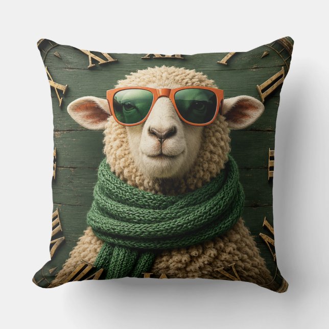 Almofada Funny Sheep with Sunglasses Farmhouse Rustic Count (Frente)