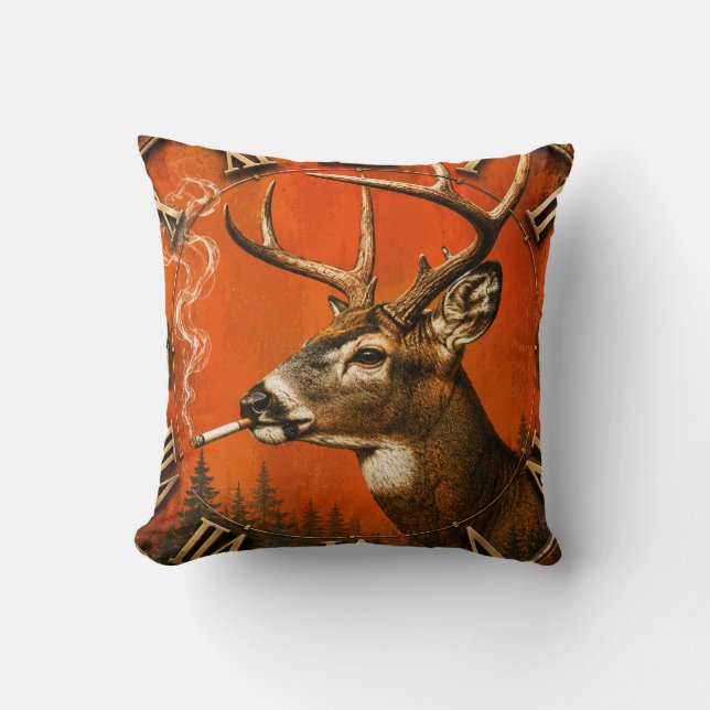 Almofada Funny Smoking Deer Rustic Hunting Cabin  (Frente)