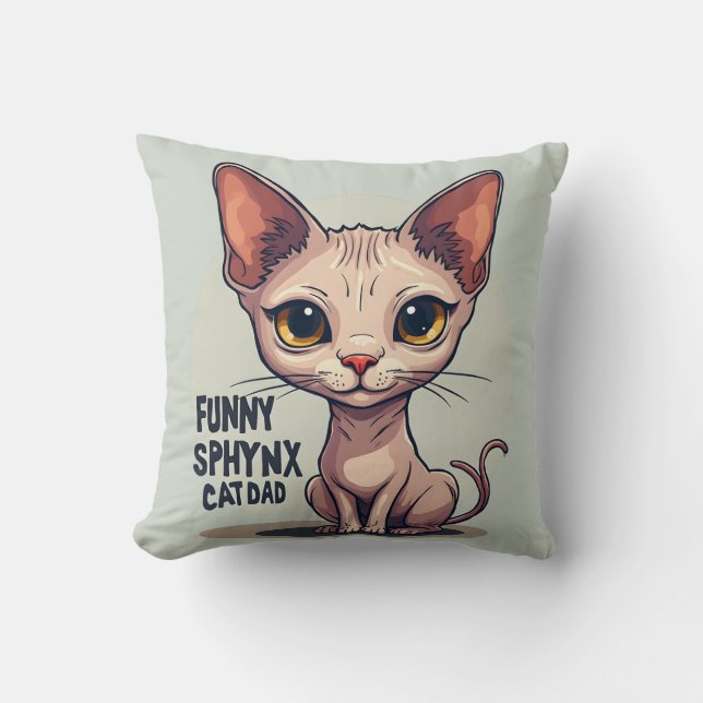 Almofada Funny Sphynx Cat Dad Cartoon Art (Frente)
