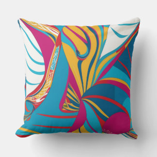 Almofada Fusão Abstrata de Batik Tropical Vibrante Folhas