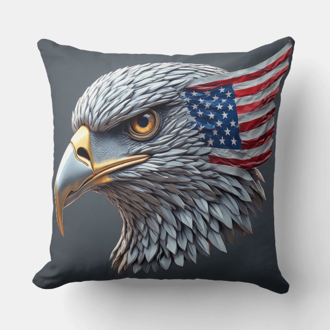Almofada Futuristic metallic eagle with American flag (Frente)