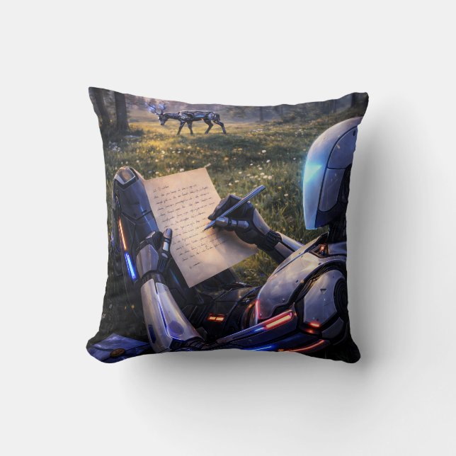 Almofada Futuristic Robot Writing Letter Forest Pillow (Frente)
