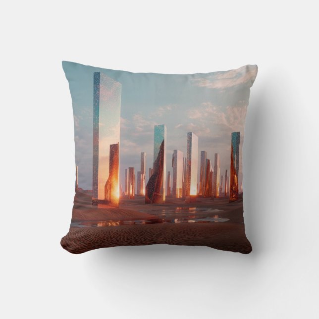 Almofada Futuristic Surreal Mirror Towers In Desert (Frente)