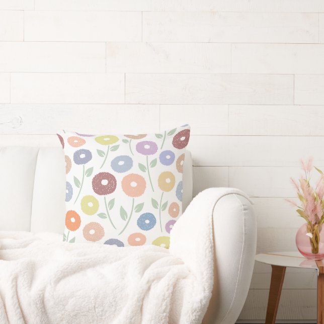 Almofada Fuzzy Flower Lg Pattern Pastels on White (Sofá)