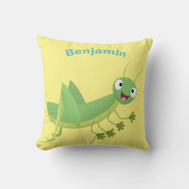 Almofada Gafanhoto de desenho animado verde fofo feliz