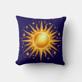 Almofada Galáxia Sol e Estrelas Falso Ouro Azul Marinho