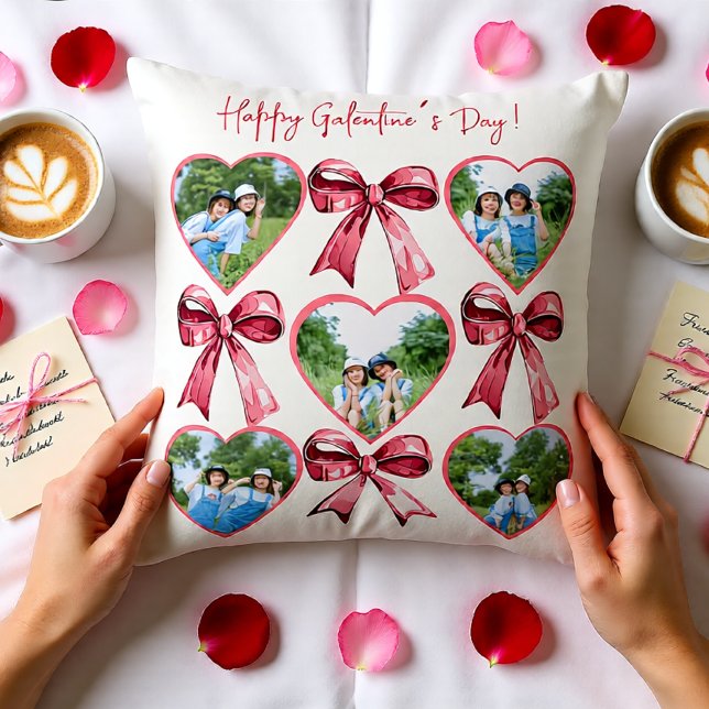 Almofada Galentine Photo Heart Collage with Name Back Print (Galentine Photo Heart Collage with Name Back Print Throw Pillow)