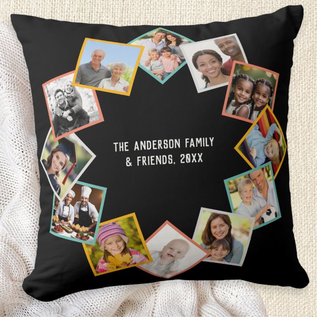 Almofada Galeria de Colagens Personalizadas de Amigos da Fa (Create your own throw pillow, featuring photos of your family and friends, with text of your choice)