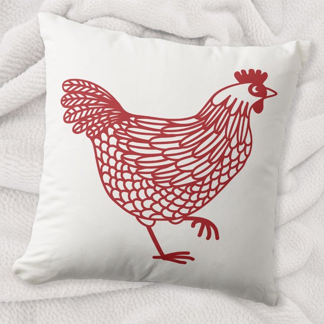 Almofada Galinha Galinha Vermelha e Branca (Red and white hen chicken poultry art throw pillow)