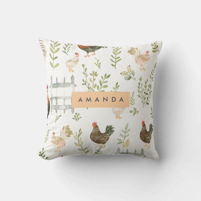 Almofada Galinha russa personalizada e verde (Frente)
