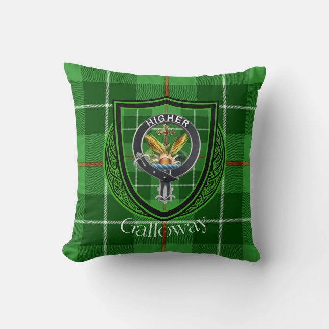 Almofada Galloway Scottish Clan Tartan & Crest (Frente)